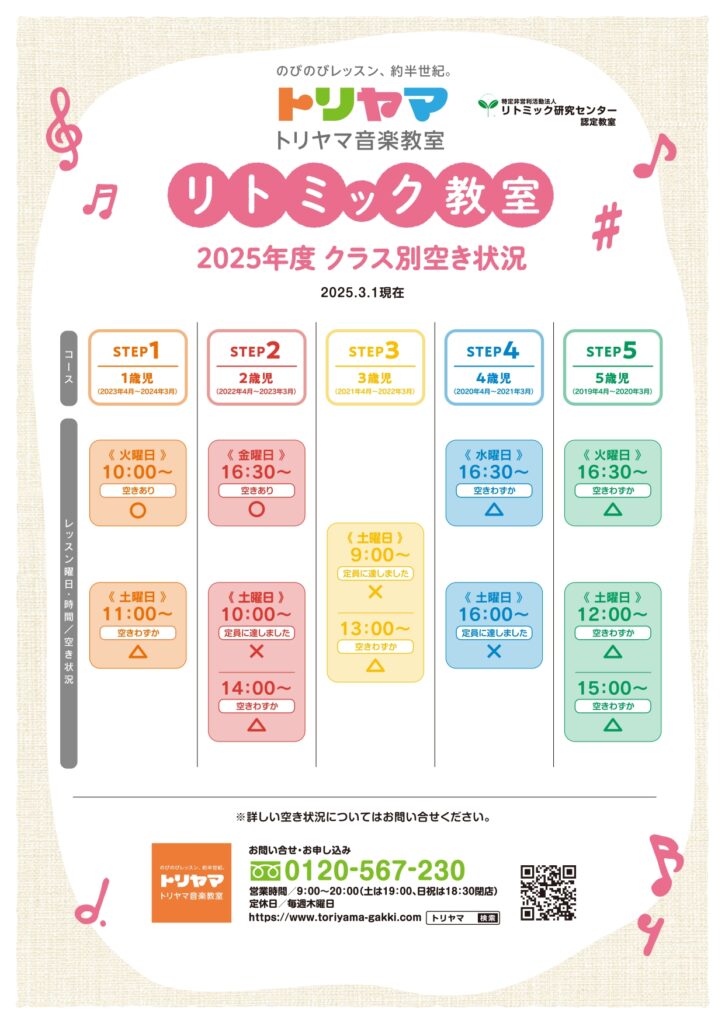 リトミックレッスン空き状況